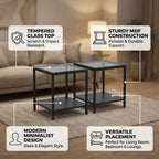 Set of 2 Rectangle End Tables, Modern Living Room Glass End Table Side Tables with Tempered Glass Top and MDF Base, Gray