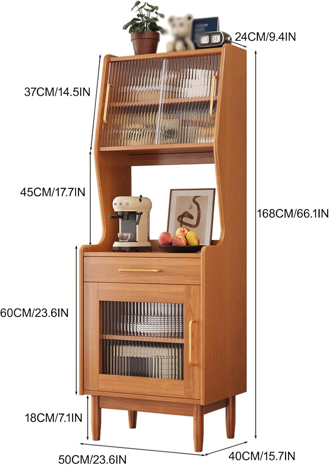Tall Kitchen Storage Hutch Cabinet, Farmhouse Pantry Storage Cabinet with Sliding Barn Doors, Arched Pantry Cabinet, for Living Room Kitchen(White)