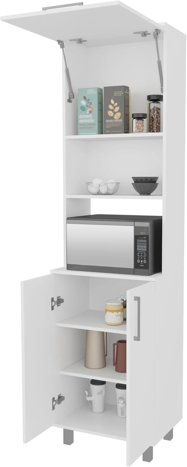 15.4" D*21.7" W*80.3" H Corner Freestanding Kitchen Pantry with 3 Shelves, Top Single Door & Lower Double Door, Rectangular Storage Cabinet, Modern, for Living Room, Dining Room, White