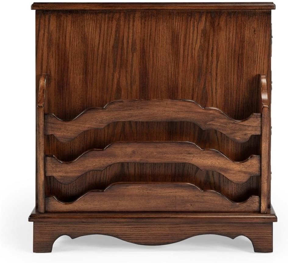 Beaumont Lane Modern Traditional Wooden Side Table, Cherry Veneers, Vintage Oak Finish, 14.5"W x 24"D x 24"H, Magazine Storage, Pull-Out Tray, Adjustable Shelf, Antique Brass Pulls for Living Room or