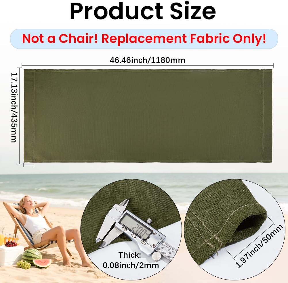 GORGECRAFT 118 * 43.5cm Beach Sling Patio Chairs Canvas Thicker Folding Chair Replacement Army Green Outdoor Chairs Cloth Replacements Reclining Sling Chair Fabric for Summer Vacation Sunbathing