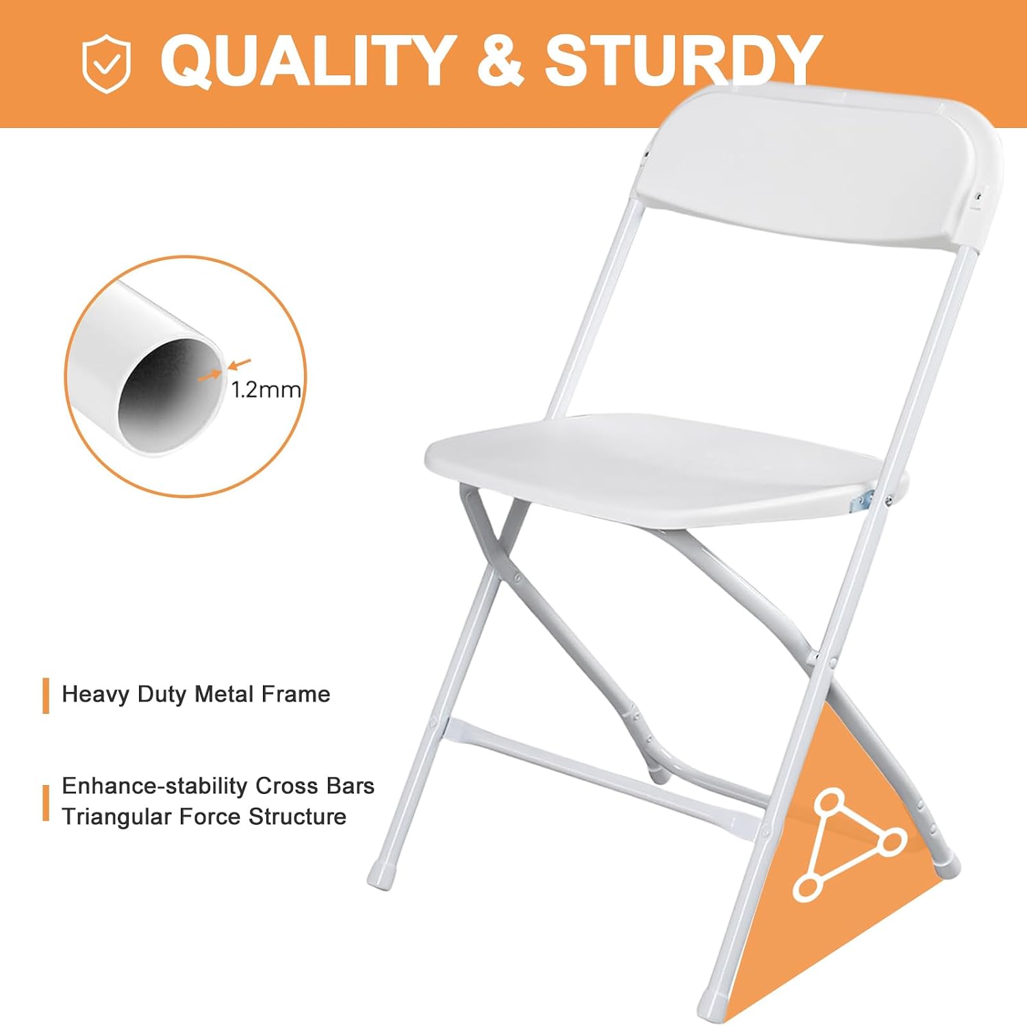OLLODOT 10 Pack White Folding Chairs with 350-LBS Capacity, Plastic Foldable & Portable Indoor Outdoor Chairs, Portable Commercial Seat with Steel Frame for Office, Party, Events, Wedding & Dinning
