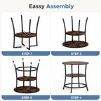 DUMOS Side Round Table for Living Room, 2-Tier Accent End Table with Storage Shelf,Sturdy Metal Frame Nightstand for Small Space, Round Bedside,Rustic Brown and Ink Black