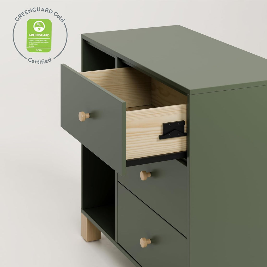 Storkcraft California 3 Drawer Combo Dresser, Olive with Driftwood | GREENGUARD Gold Certified, Interlocking Drawer System, Pre-Installed Drawer Tracks for Easier Assembly, Spacious Cabinet
