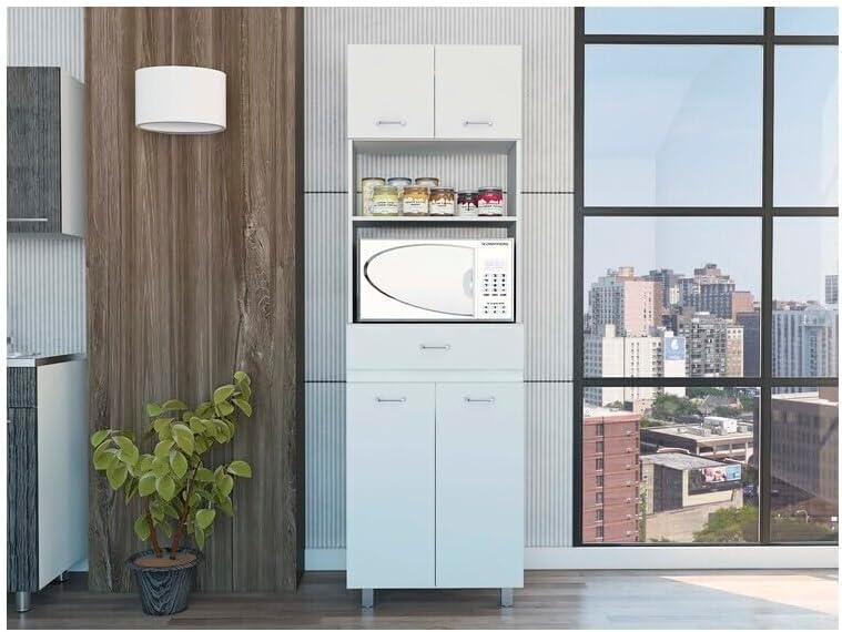 Maykoosh White Kitchen Pantry Cabinet - Appliance Storage with Drawer & Adjustable Legs