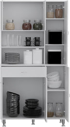 Kitchen Pantry Cabinet, Two Open Shelves, One Drawer, Multiple Cabinets, White,for Kitchen
