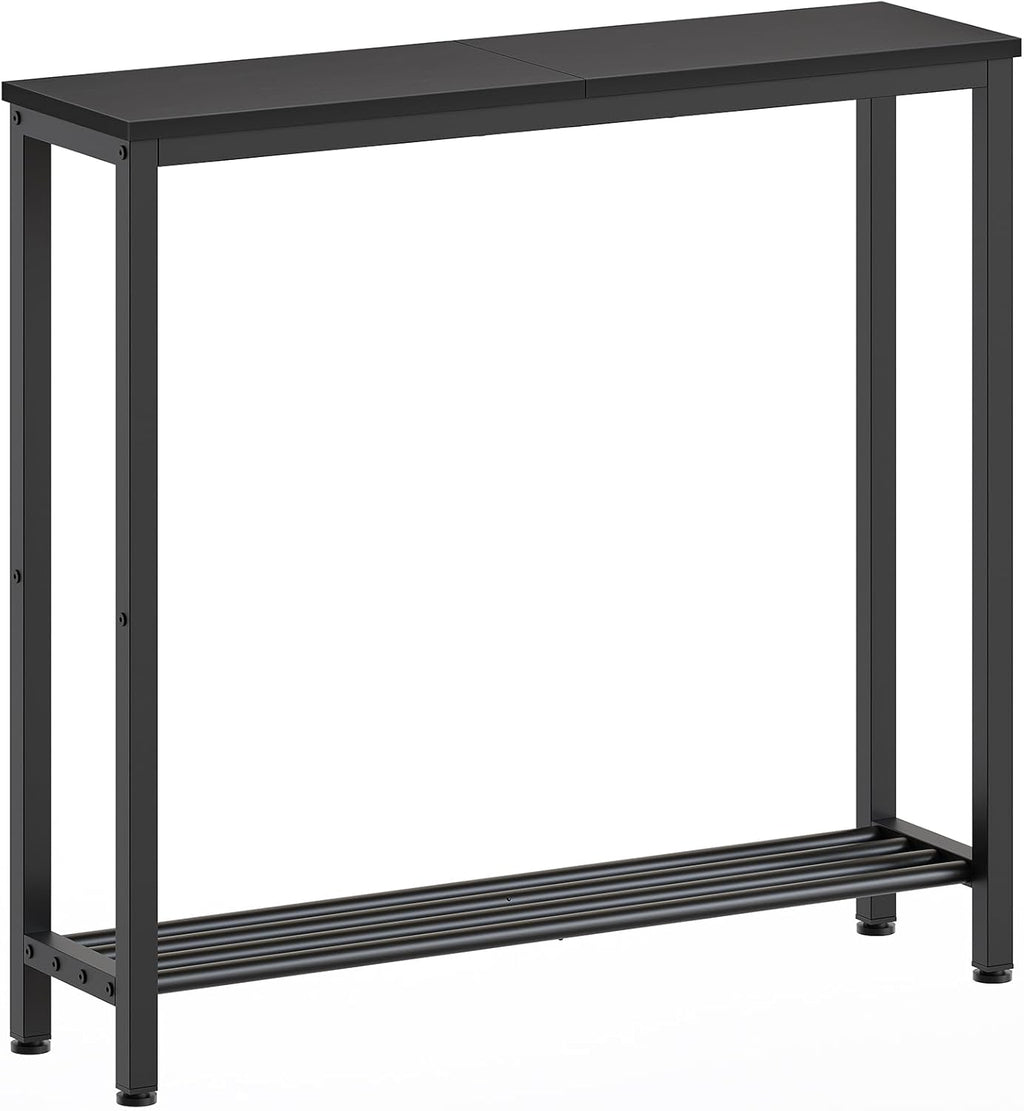 YATINEY Narrow Console Table, 2-Tier Small Sofa Table, 29.5" Thin Entryway Behind Couch Table with Shelves, Industrial Hallway Table, for Living Room, Foyer, Black CT03BB