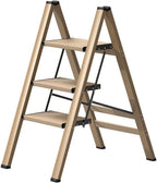 3-Step Aluminum Alloy Folding Ladder, Portable Step Stool with Wide Anti-Slip Pedal, 330lbs Heavy Duty Load Capacity for Household Indoor Outdoor Use