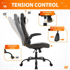 Dopinmin Gaming Chair Racing Computer Chair PU Leather Game Chair Desk Chair with Lumbar Support Flip Up Arms Headrest High Back Swivel Rolling Adjustable Ergonomic Office Chair, White