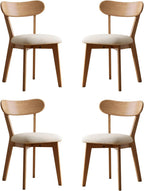 100% Solid Oak Dining Chairs, Mid Century Modern Dining Chair with Curved Backrest, Fabric Upholstered Dining Chairs for Kitchen, Study, Living Room (4, Original Wood-Pear White Cushion)