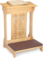 Colingmill Tree of Life Church Prayer Bench Stool Wooden Padded Kneeler with Shelf and Cushion Prayer Kneeler for Home Church Religious Gifts, 24 x 22 x 32 inches (Medium Oak Color)