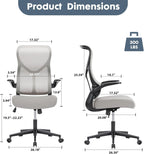 DUMOS Home Office Desk Chair - Ergonomic High Back Mesh Computer Task Chair with Comfy Flip-up Armrests, Swivel Adjustable Height with Wheels, Comfortable Lumbar Support, for Adults, Gery