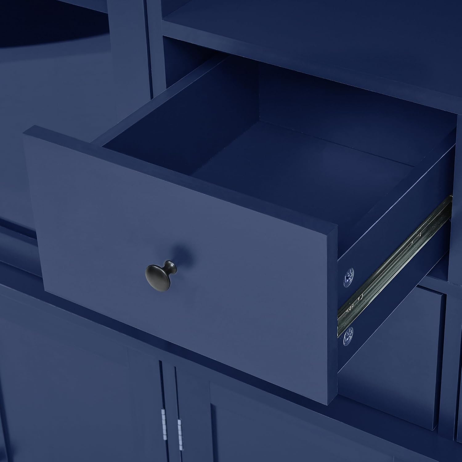 Modern Freestanding Buffet with Hutch, Tall Kitchen Pantry Cabinet with 4 Drawers, Door Shelves and Pull-Out Trays,for Dining Room (Blue-Q)