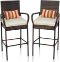 Sundale Outdoor Wicker Bar Stool Set of 2, Patio Counter Height Pub Chair with Arms, High Top Rattan Barstool, Cushion Beige, All-Weather Outdoor Rattan Furniture