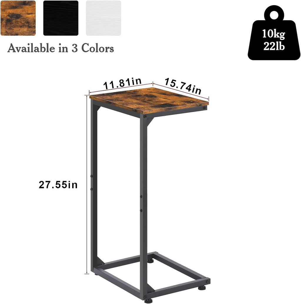 C-Shaped Tables,C Shaped End Table Set of 2-Rustic Brown Slide Under Sofa Side Tables with 22lbs Capacity, Space Saving TV Trays for Living Room, Bedroom & Small Spaces,Metal Frame Industrial
