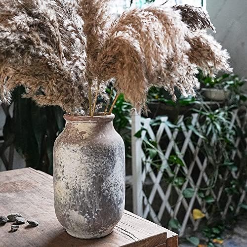 SIDUCAL Rustic Ceramic Farmhouse Flower Large Vase, Whitewashed Terra Cotta Vase, Pottery Decorative Flower for Home Decor, Table, Living Room Decoration, Shelf Decor, Mantel, 9.5 Inch, Terra