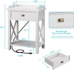 karlott 28" Nightstand with Charging Station, Solid Wood Night Stand with Pre-Assembled Drawer, Painted Bedside Table with Storage Shelf, Farmhouse End Side Table for Bedroom, Living Room, White