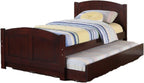 Twin Size Bed w, Trundle Slats Dark Cherry Pine Plywood Youth Bedroom Furniture