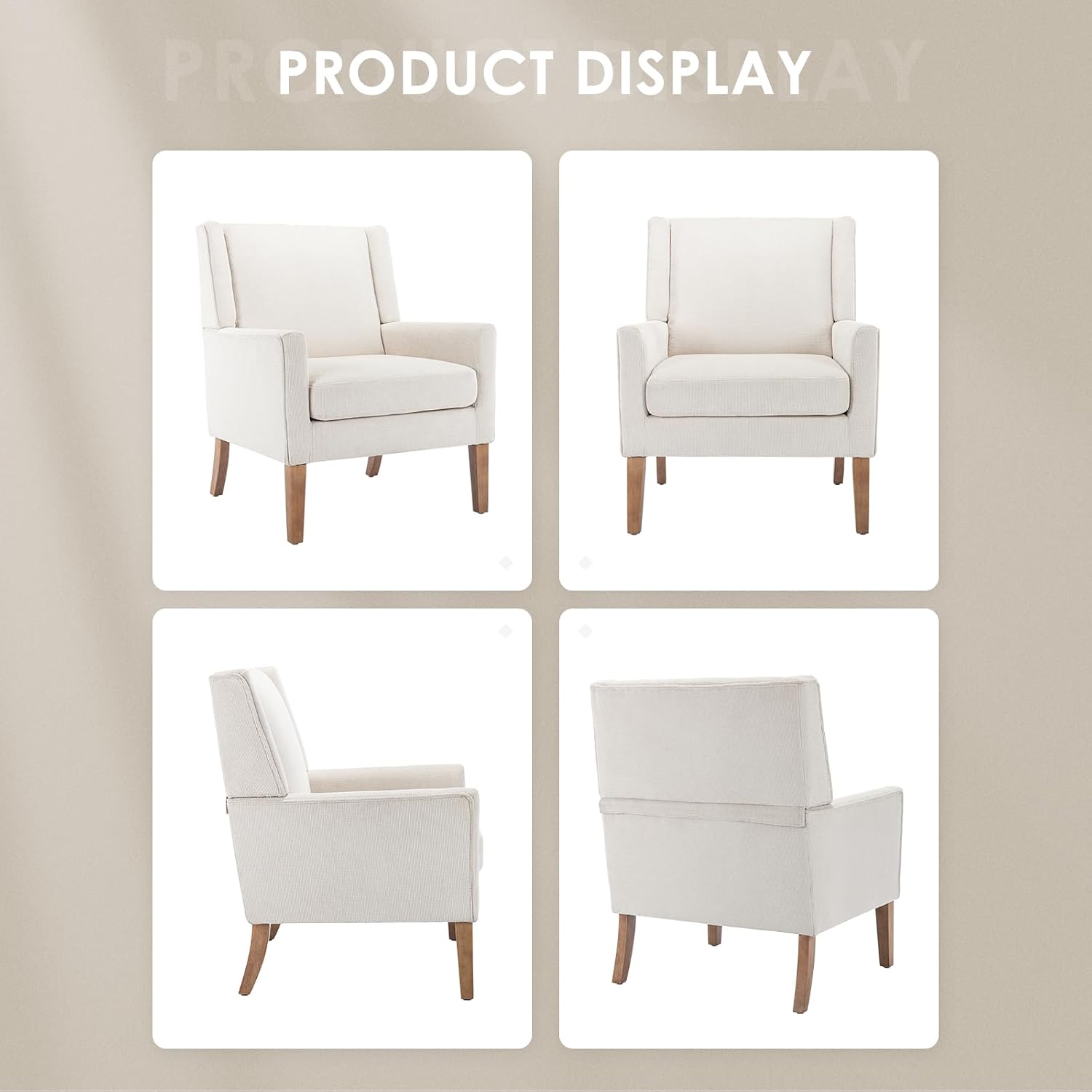 COLAMY Modern Wingback Living Room Chair, Upholstered Fabric Accent Armchair, Single Sofa Chair with Lounge Seat and Wood Legs for Office/Bedroom/Reading Spaces, Beige