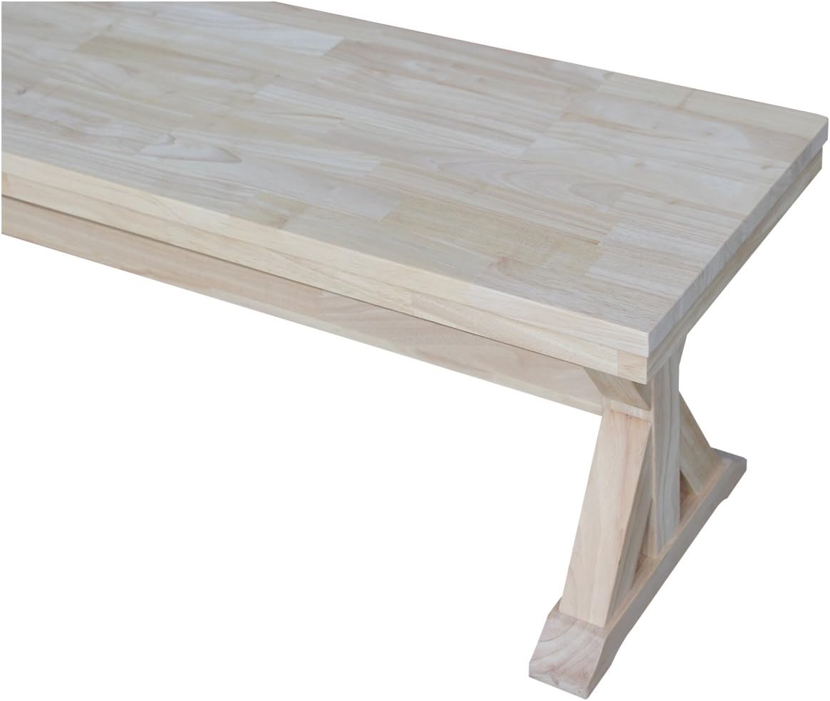 IC International Concepts, Canyon Collection Solid Bench, Solid Real Wood, Sturdy Parawood, Entryway/Dining/Living, 60"W x 14.56"D x 18"H, 450 lbs Weight Capacity, Paint/Stain Ready, Unfinished