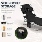 Tanning Chair, Folding Beach Lounge Chair with Face Hole and Arm Slots, 5-Position Adjustable Sun Tanning Chair with Pillow and Side Pocket, Portable Chaise Lounge for Patio Pool Outdoor, Black