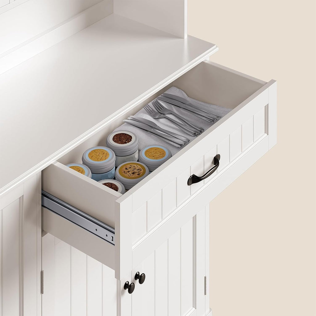 Gizoon 67 in Kitchen Storage Cabinet with Door and Shelves, Kitchen Pantry Cabinet Tall Coffee Bar Hutch with Storage for Dining Room, Painted White