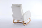 Modern Teddy Fabric Rocking Chair with Footstool, Nursery Rocker with Storage Pocket, High Back Wooden Base, 35-49 inch Length (Ivory, B)