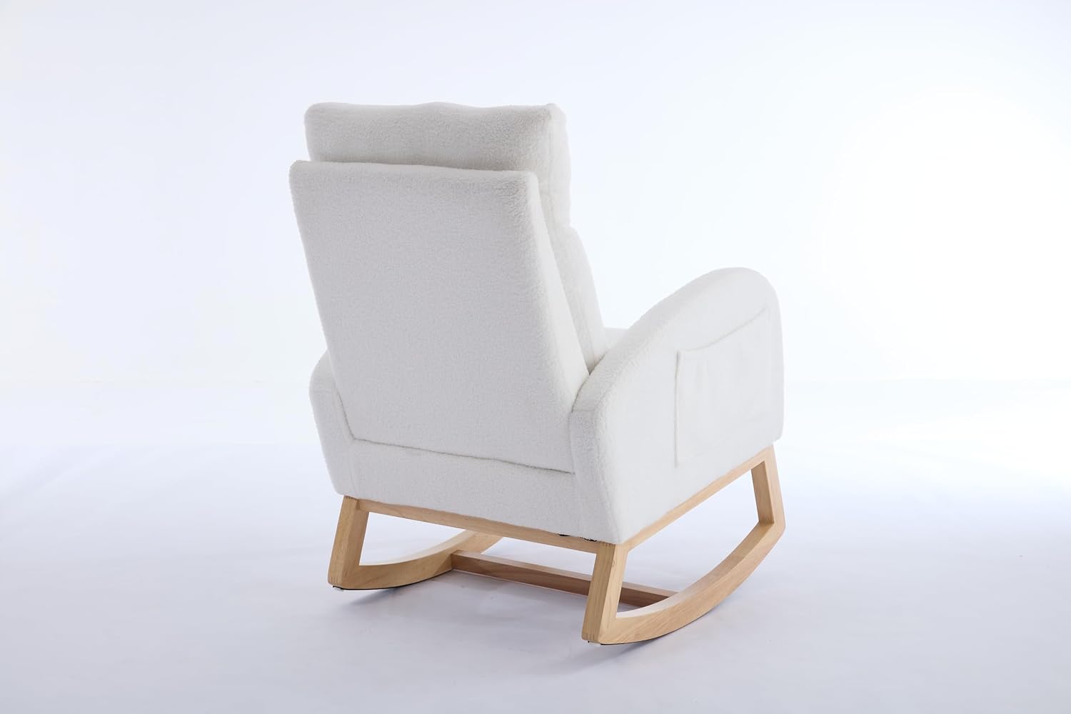 Modern Teddy Fabric Rocking Chair with Footstool, Nursery Rocker with Storage Pocket, High Back Wooden Base, 35-49 inch Length (Ivory, B)