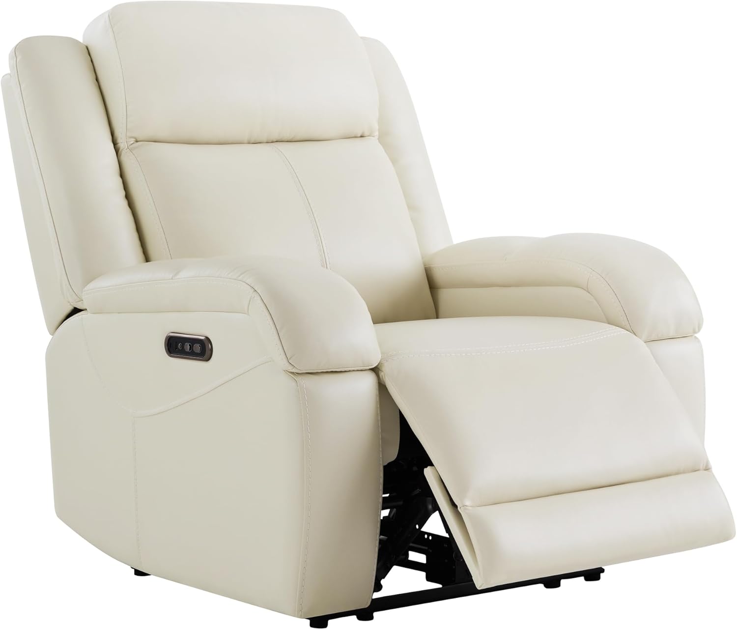 Watson & Whitely Genuine Leather Wall Hugger Power Recliner, Cream | Recliner Chair for Adults, Power Headrest, USB/Type-C Charging Ports, Electric Reclining Sofa Chair for Living Room, RV