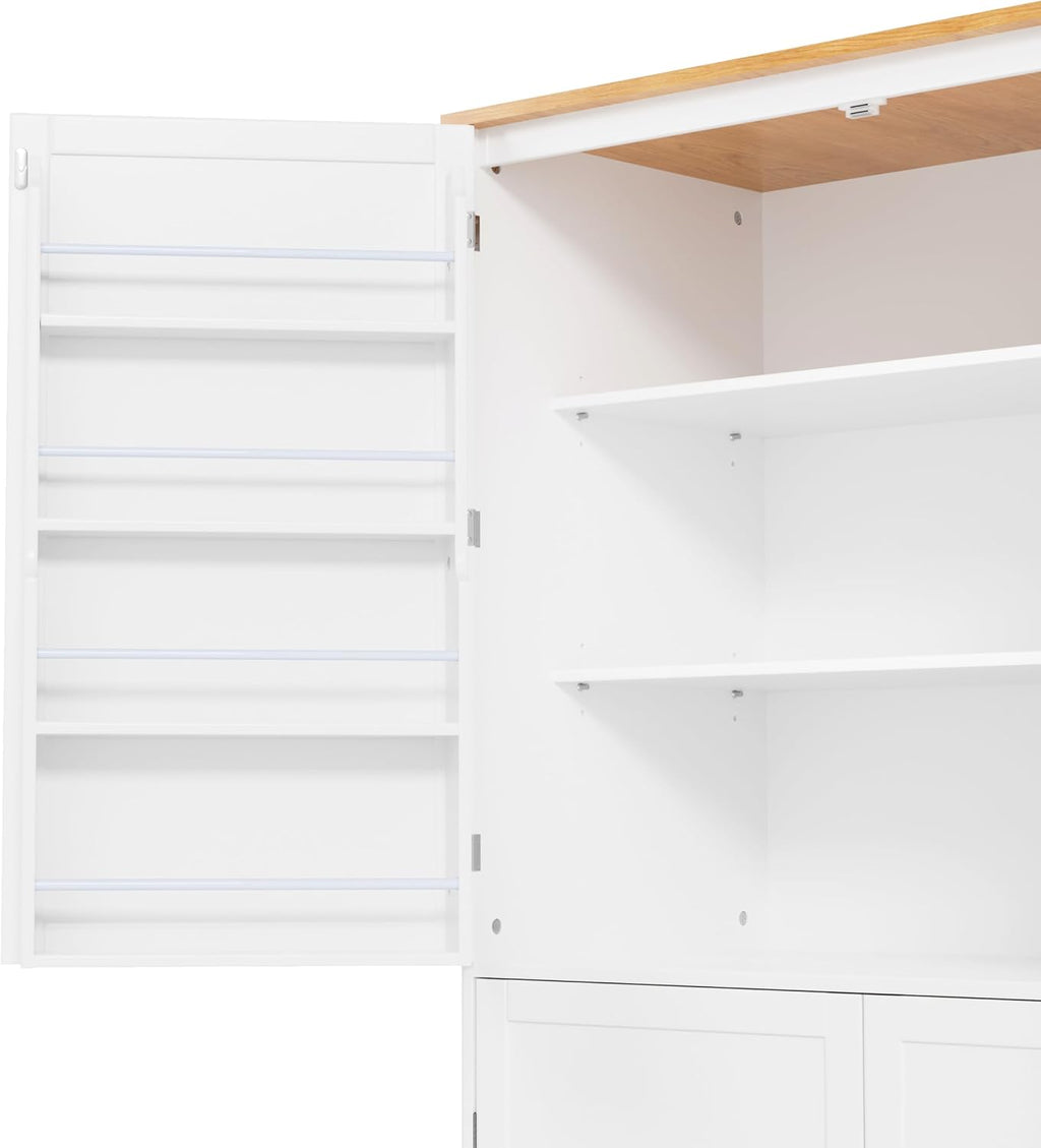RuiSiSi Tall Kitchen Pantry with 2 Drawers and 2 Adjustable Shelves, Large Cupboard Storage Cabinet with 8 Door Storage Shelves, Pantry Organizer for Dining Room Office Living Room, White