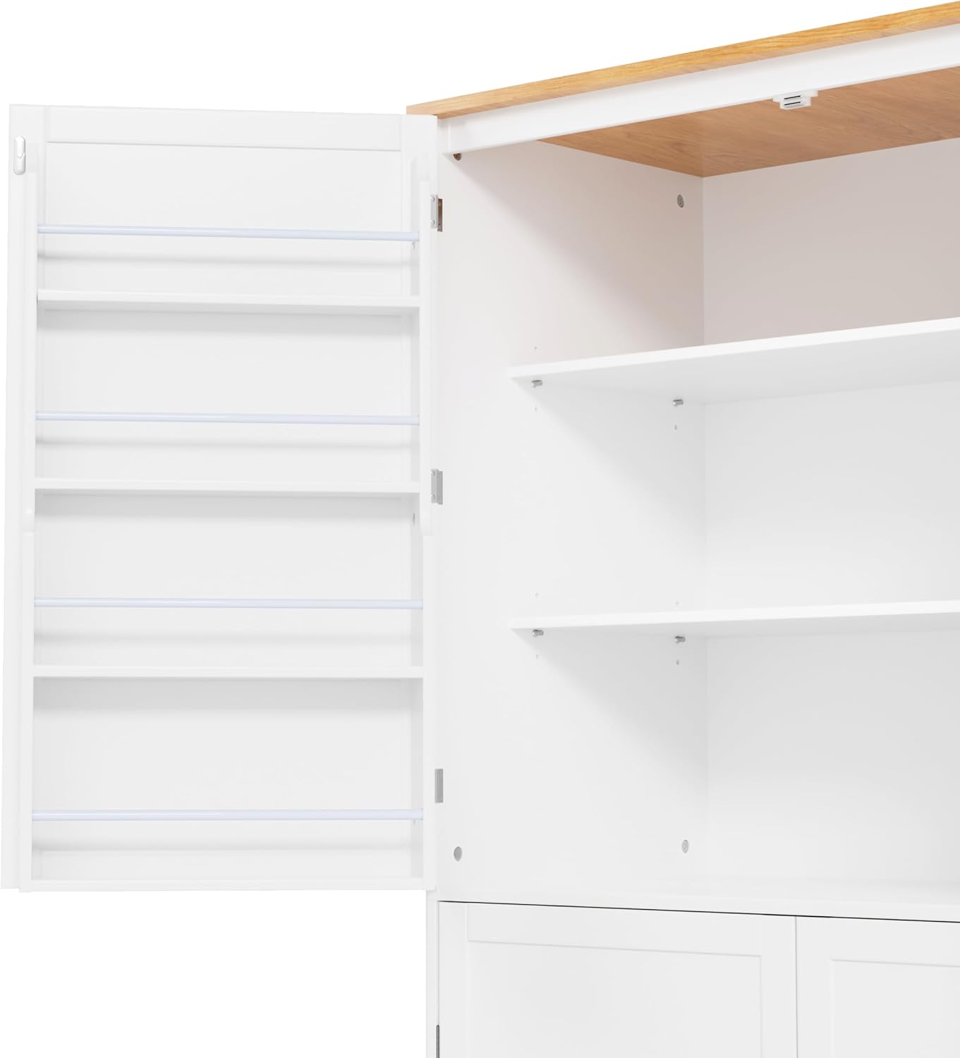 RuiSiSi Tall Kitchen Pantry with 2 Drawers and 2 Adjustable Shelves, Large Cupboard Storage Cabinet with 8 Door Storage Shelves, Pantry Organizer for Dining Room Office Living Room, White