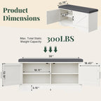DUMOS 39 Inch Storage Bench, Shoe Organizer Cabinet with Thickened Padded Seat Cushion, Entryway Bench with 2 Doors & Adjustable Shelf for Hallway, Bedroom, Living Room, White