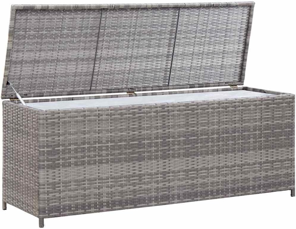 Gray Poly Rattan Patio Storage Box 59.1x19.7x23.6 Inches, Outdoor Storage Bench for Cushions and Pillows