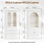 ivaniti 71" Arched Kitchen Pantry Cabinet, Tall Display Modern Storage Combination for Living Room and Dining Room with Dual Glass Door and Open Shelf Cabinets, White with Gold Handles, 3 of Set