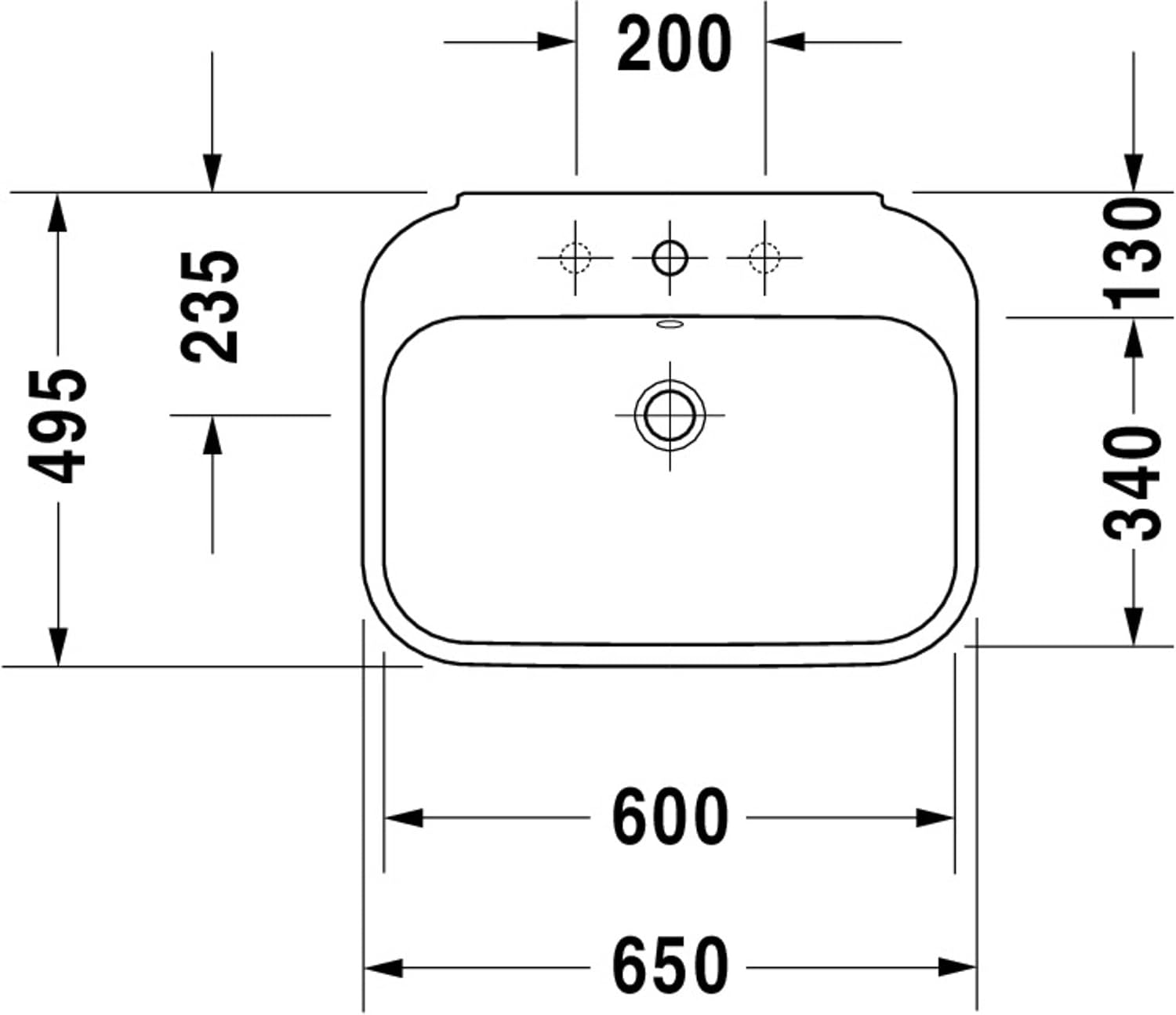 Duravit 2316650000 Happy D.2 25-5/8" Rectangular Ceramic Wall Mounted Bathroom Sink