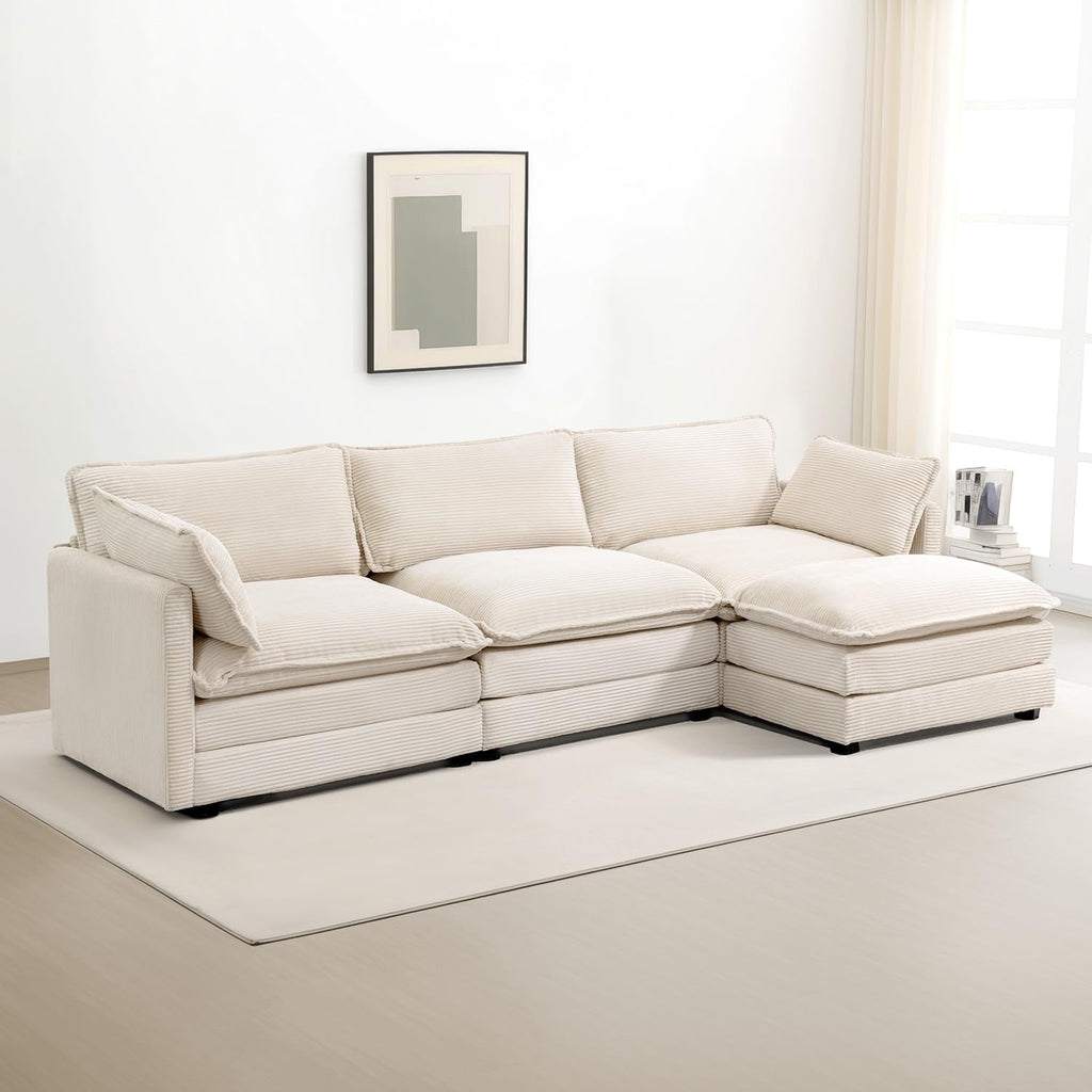 ROWHY Ottoman for Sectional Cloud Couch, Corduroy Ottoman for Deep Seat Modular Couch for Apartment, Living Room and Bedroom, Beige