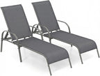 Tangkula Outdoor Lounge Chairs Set of 2, Patio Chaise Lounge with Adjustable Backrest, Reclining Pool Lounge Chairs for Outside with Heavy Duty Steel Frame for Beach, Yard, Balcony, Poolside