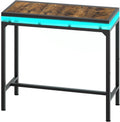 YATINEY Bar Table with LED Lights, Counter Height Bar Height Table, Pub Gaming Table, Metal Frame, for Living Room, Dining Room, Pub, Rustic Brown and Black BT01DBR