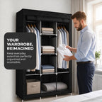 American Dream Heavy Duty Storage Closet, Black, 50.3" W x 18" D x 67" H | Freestanding, Wardrobe Organizer Cabinet, With Shelving