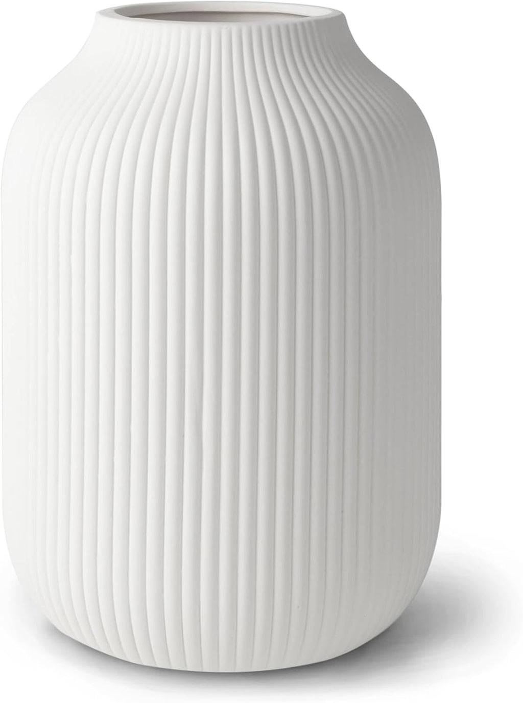 flature Ceramic Vase with Grooves - Waterproof Flower Vase in Matte White for Fresh Flowers, Dried Flowers, Pampas Grass, Large 7.9" Tall Vase as a Gift, Decoration for Living Room, Bedroom, Office.