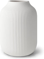 flature Ceramic Vase with Grooves - Waterproof Flower Vase in Matte White for Fresh Flowers, Dried Flowers, Pampas Grass, Large 7.9" Tall Vase as a Gift, Decoration for Living Room, Bedroom, Office.