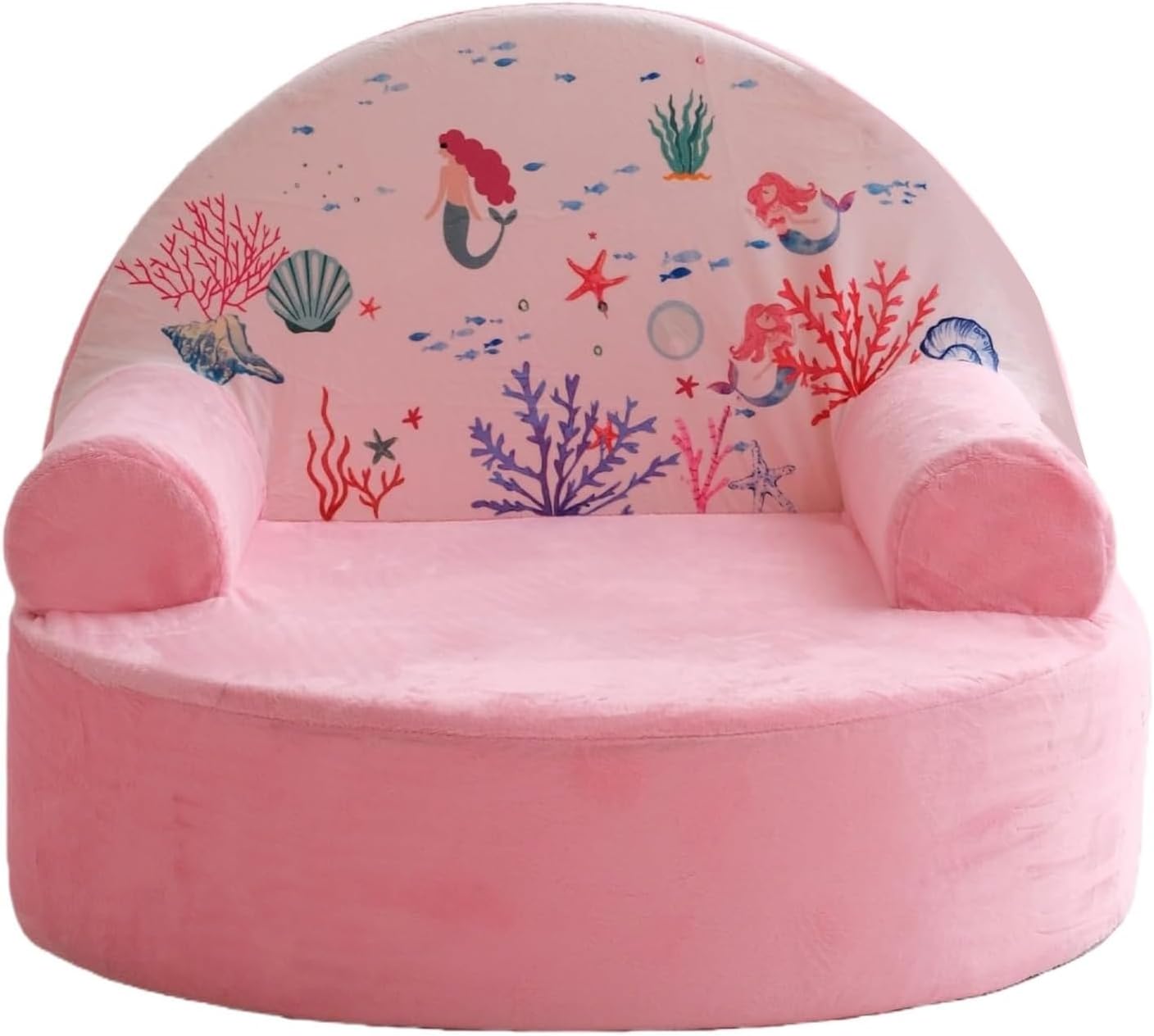 Snuggly Toddler Chair, Soft Kids Sofa with Back, Cozy Kids Couch Comfy for Toddlers 1-3, Plush Child Seat with Carry Handle, Kids Furniture Gift for Girls & Boys (Pink Mermaid)