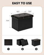 B FSOBEIIALEO Folding Storage Ottoman Cube, Faux Leather Footrest Seat Coffee Table, Black 16.5"x12.6"x12.6"
