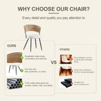 Rattan Dining Chairs Set of 4,Kitchen Chairs with PE Cane Back,Upholstered Boucle Armless Side Chair with Metal Legs for Dining Room/Living Room,Beige White