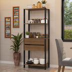 Madesa Kitchen Pantry Storage Rack 27" L with 2 Drawers and Open Shelves Multiuse Cabinet for Kitchen Organization - Black/Brown