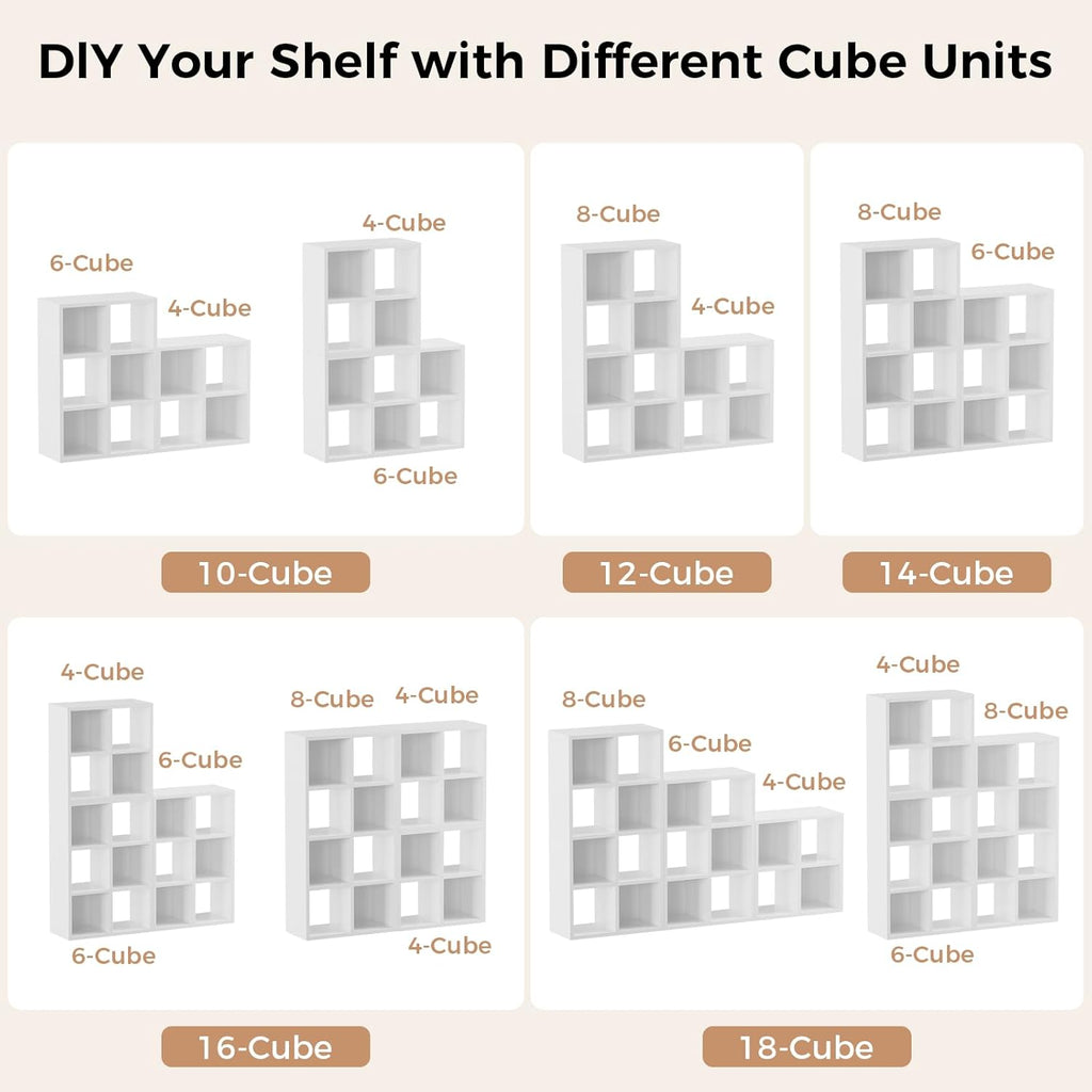 LUCKLIFE 8-Cube Storage Organizer, Stackable Modular Bookcase Shelf with Vertical or Horizontal Use, Fits 11×11" Bins, Optional Back Panels, for Living Room, Office, White