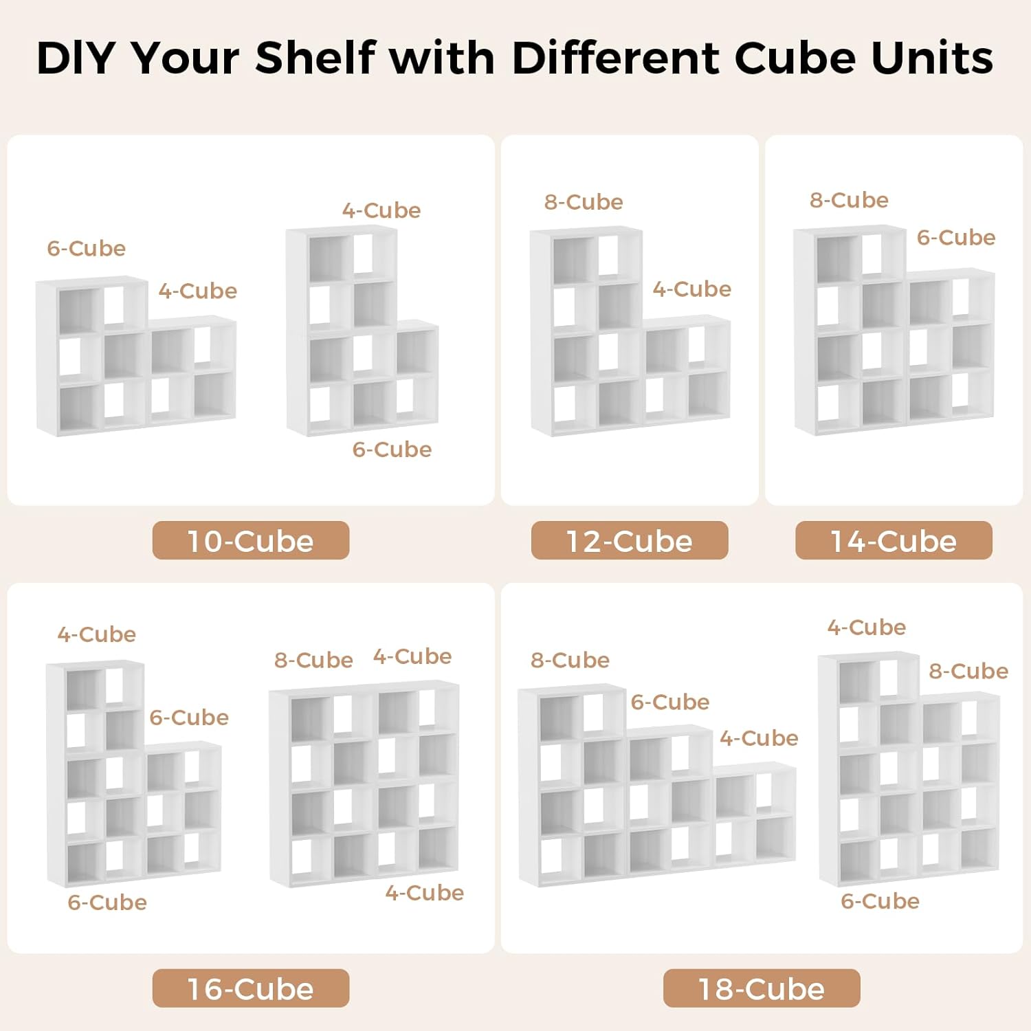 LUCKLIFE 8-Cube Storage Organizer, Stackable Modular Bookcase Shelf with Vertical or Horizontal Use, Fits 11×11" Bins, Optional Back Panels, for Living Room, Office, White