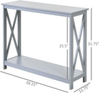 2 Tier Console Table, Sofa Side Table with Storage Shelf, X for Entryway, Living Room, and Hallway, Grey