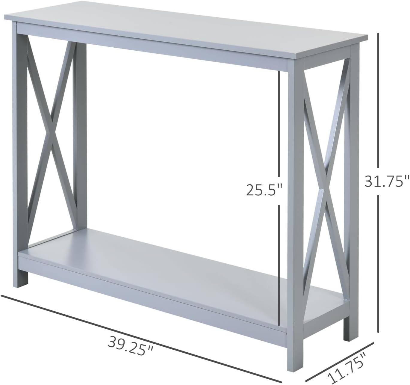2 Tier Console Table, Sofa Side Table with Storage Shelf, X for Entryway, Living Room, and Hallway, Grey