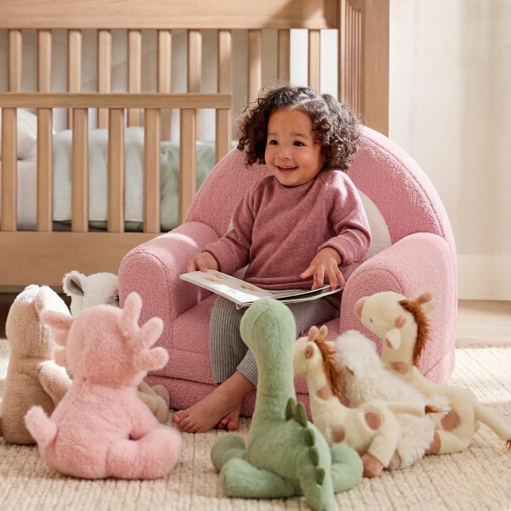 Rainbow Kids Couch, 2-in-1 Fold Out Toddler Couch Sofa, Soft Fleece Kids Chair, Convertible Sofa to Lounger for Girls Boys Bedroom, Playroom, Reading Nook, Pink